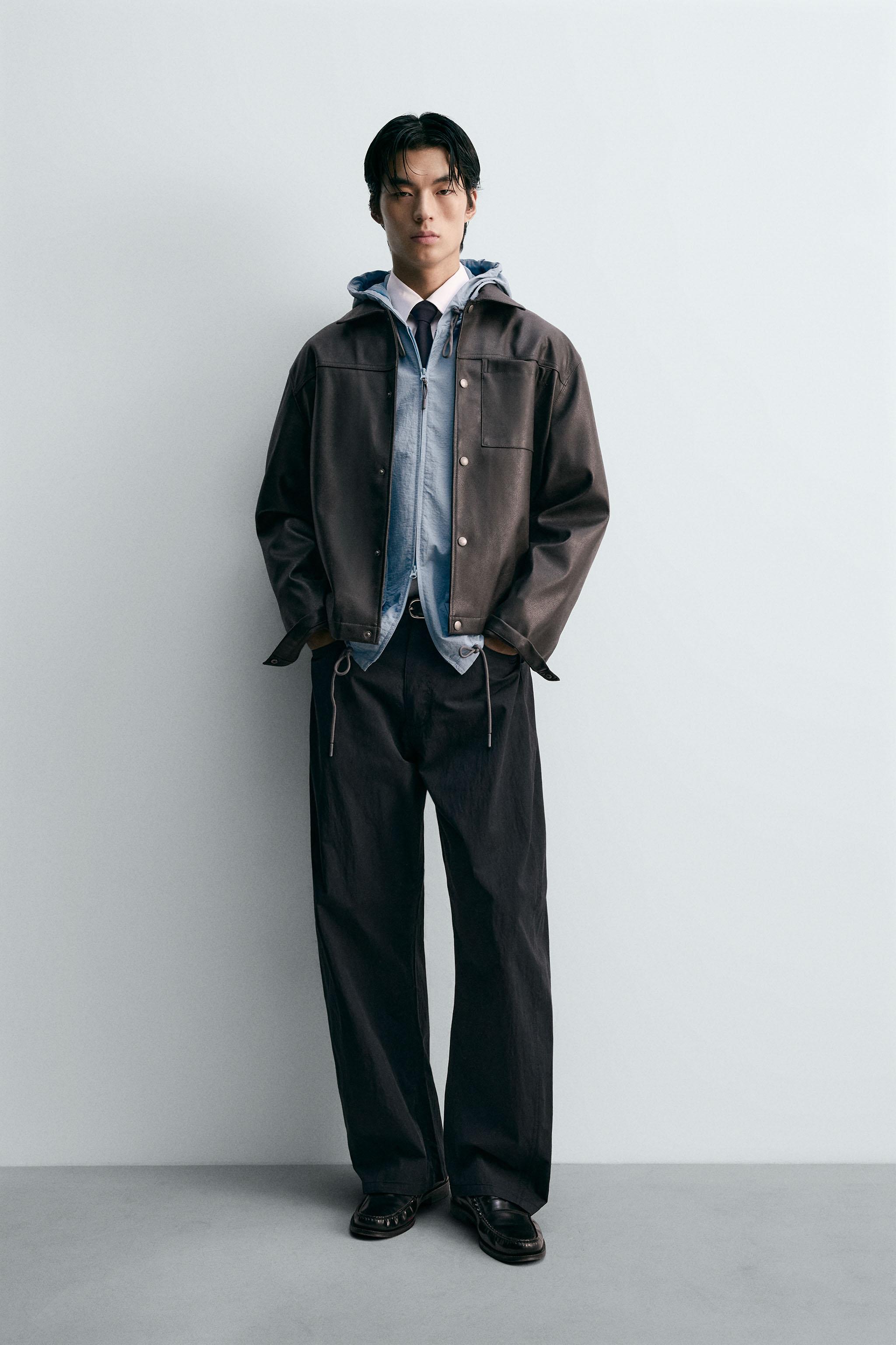 エディション　ブラウンレザーシャツジャケット ウォッシュドフェイクレザーシャツジャケット - ブラウン | ZARA
