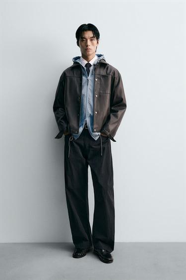 Zara 水洗皮革感襯衫式外套 - 棕色 - 圖片 0