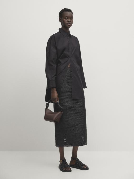Woven nappa leather skirt - Black | ZARA United States