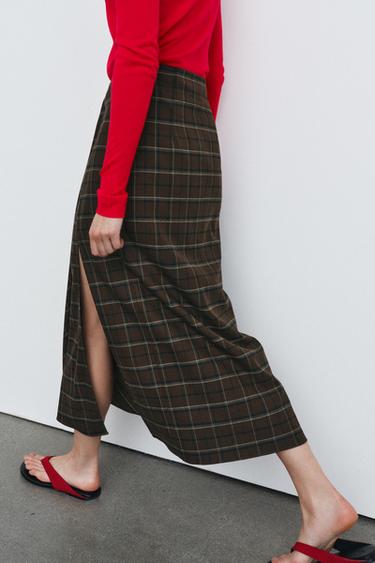 JUPE DRAPÉE À CARREAUX ZW COLLECTION - Marron de Zara - Image 4