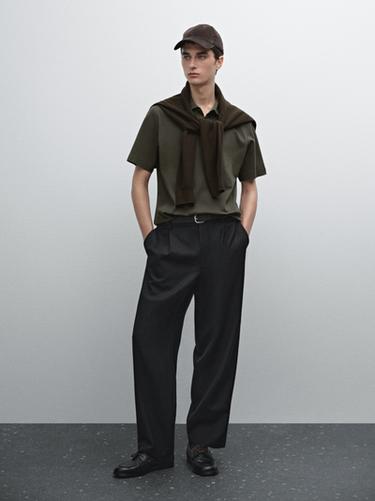 Zara Short sleeve polo shirt 100% cotton - Dark green - Image 0