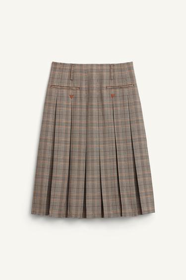 Zara PLAID BOX PLEAT SKIRT - LIMITED EDITION - Brown