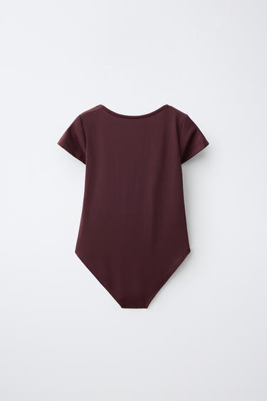SHORT-SLEEVE POLYAMIDE BODYSUIT — Brown 2