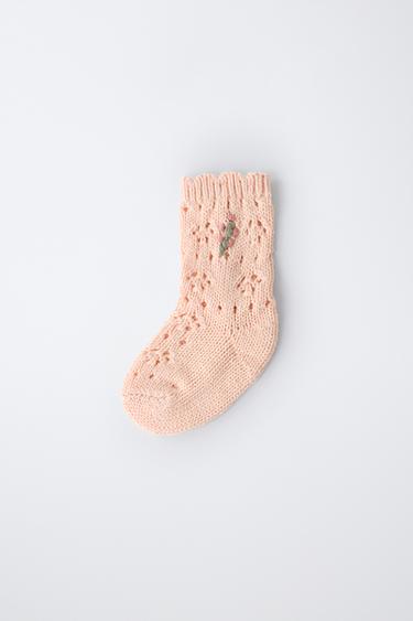 OPENWORK SOCKS WITH EMBROIDERED FLOWERS - Peach by Zara - Image 3
