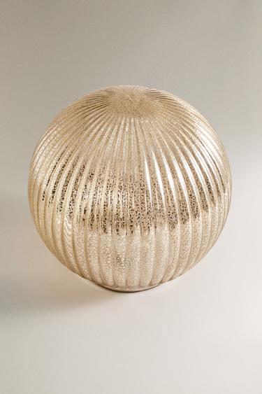 SMALL STRIPED LED LIGHT BAUBLE CHRISTMAS DECORATION - Silver by Zara - Image 1