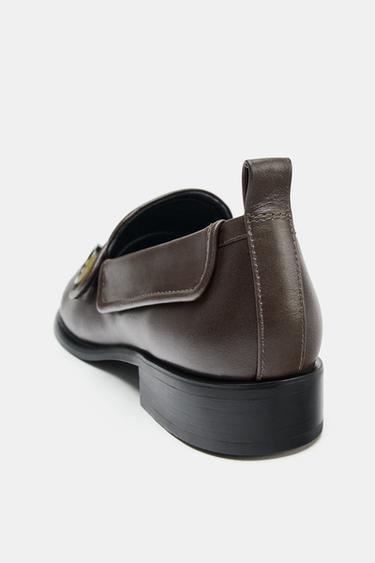 LEATHER LOAFERS WITH BUTTON DETAIL - Grey by Zara - Image 7
