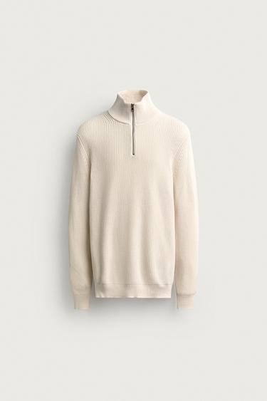 СВИТЕР ИЗ ХЛОПКА С МОЛНИЕЙ — СЛОНОВАЯ КОСТЬ от Zara