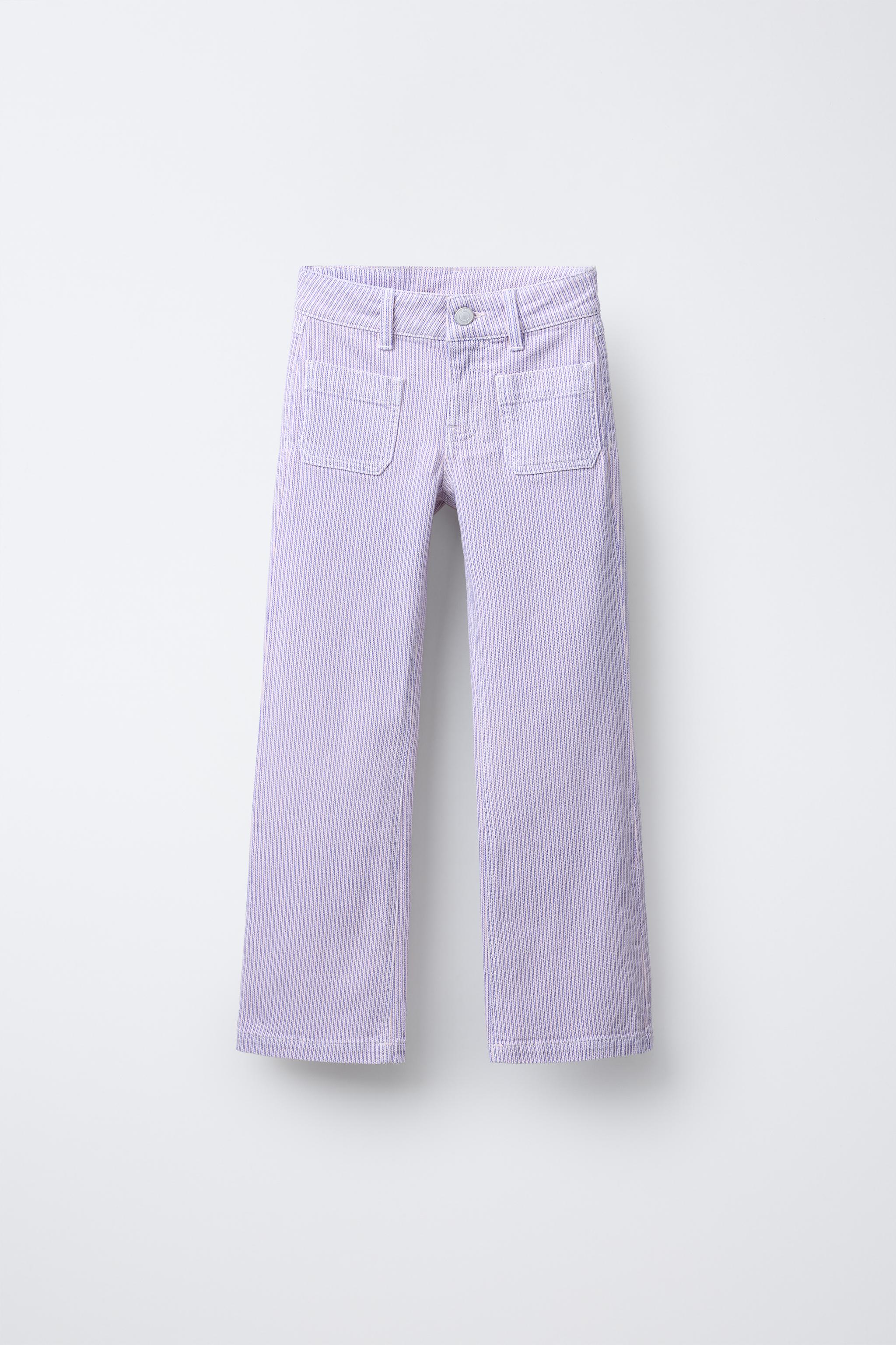 【ZARA】ラスティックストレートパンツ 1058/162/064 ラスティックストライプ柄バミューダパンツ - ネイビーブルー