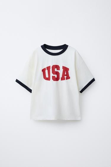 CAMISETA CONTRASTE TEXTO - Blanco roto de Zara