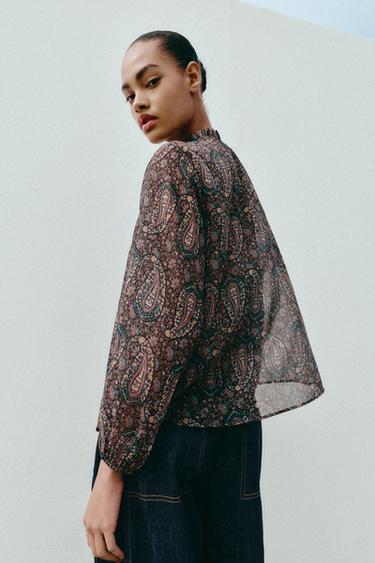 PRINTED SEMI-SHEER BLOUSE - Multicoloured by Zara - Image 5