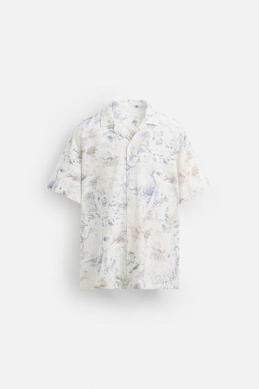 Zara 抽象印花襯衫 - 淡藍色