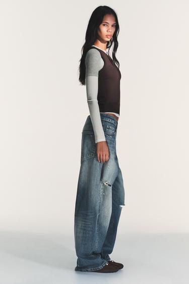 TRIPLE EFFECT LONG SLEEVE T-SHIRT - Brown by Zara - Image 2