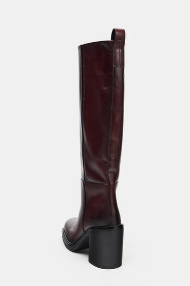 BOTTES EN CUIR À TALONS LARGES - Bordeaux de Zara - Image 5