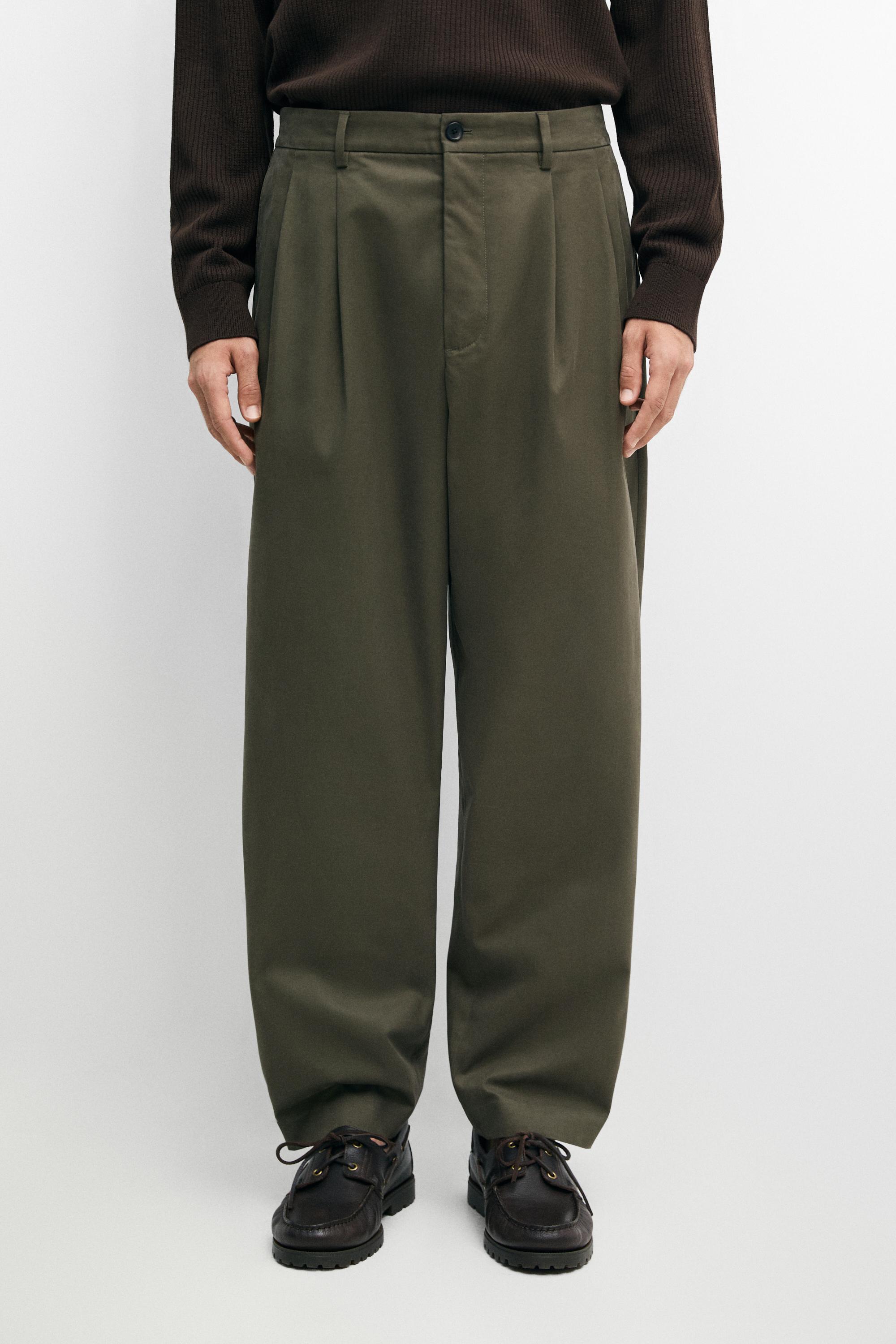 100% cotton pants with double pleats — Green