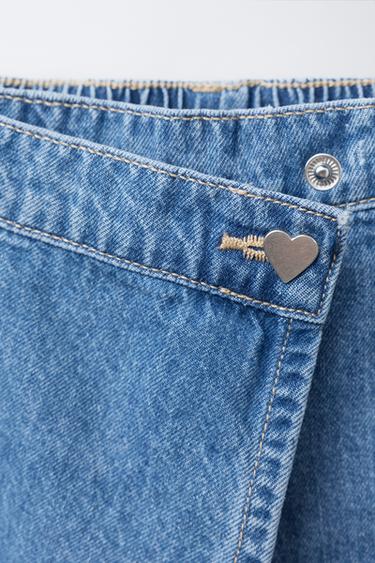 HIGH-WAIST HEART BUTTON DENIM BERMUDA SKORT - Mid-blue by Zara - Image 2