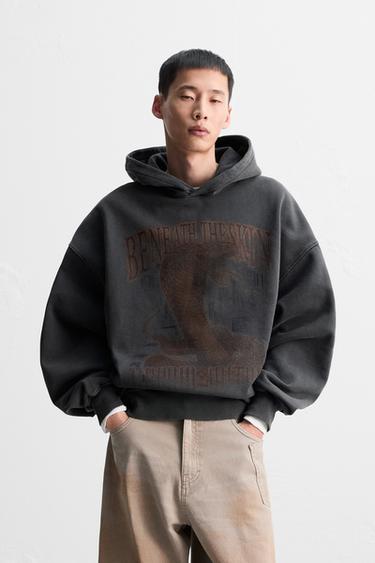 Zara 褪色印花運動衫 - 深無煙煤色