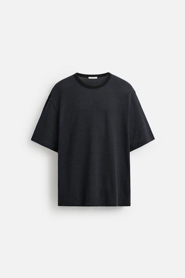 STRIPED JACQUARD T-SHIRT - blue/black by Zara