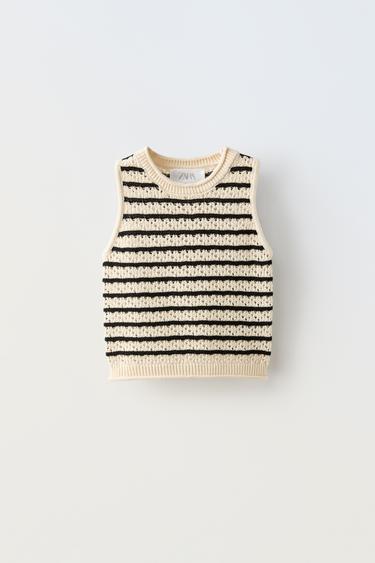 Zara STRIPED CROCHET KNIT TOP - Striped - Image 0