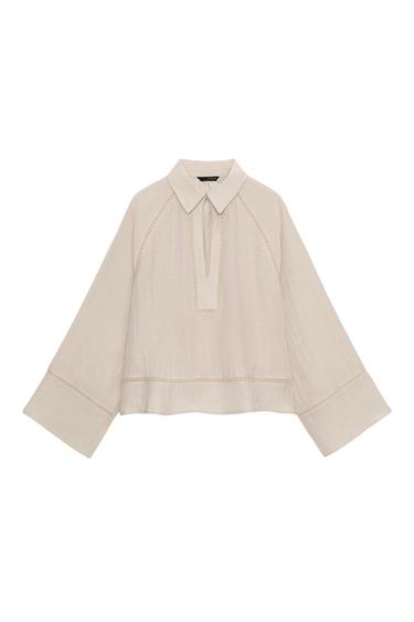 RUSTIC LACE INSERT BLOUSE - Light beige by Zara