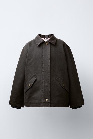 WAXED JACKET WITH LEATHER-EFFECT COLLAR - Brown by Zara