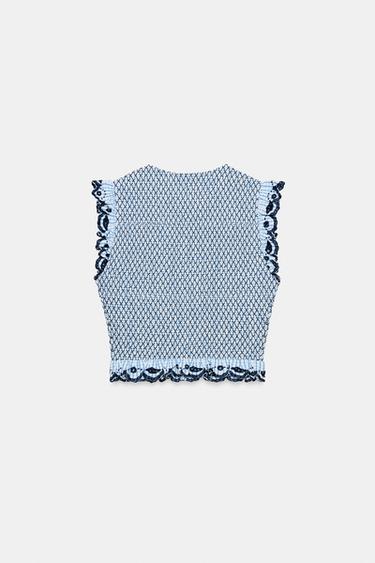 TOP NID D'ABEILLE À CARREAUX - Bleu / Blanc de Zara - Image 5