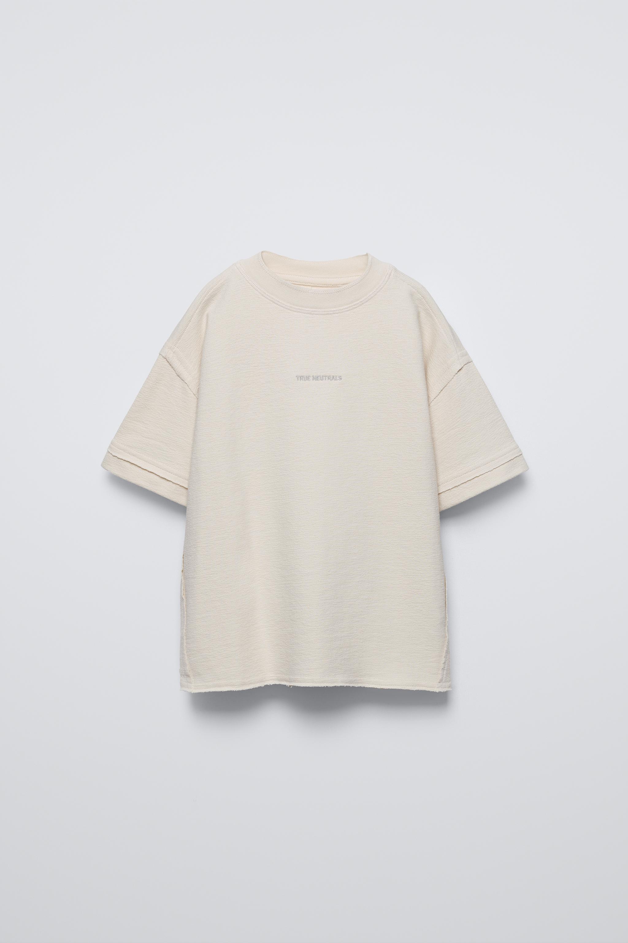 T-SHIRT WITH EMBROIDERED SLOGAN - Oyster-white | ZARA Australia
