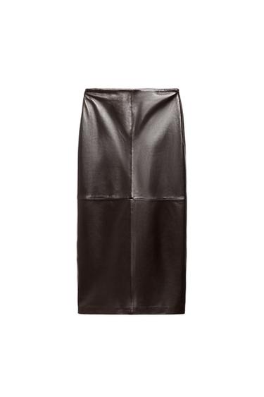 JUPE MIDI 100% CUIR ZW COLLECTION - Marron de Zara