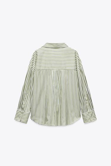 BASIC POPLIN SHIRT - Green stripe by Zara - Image 3