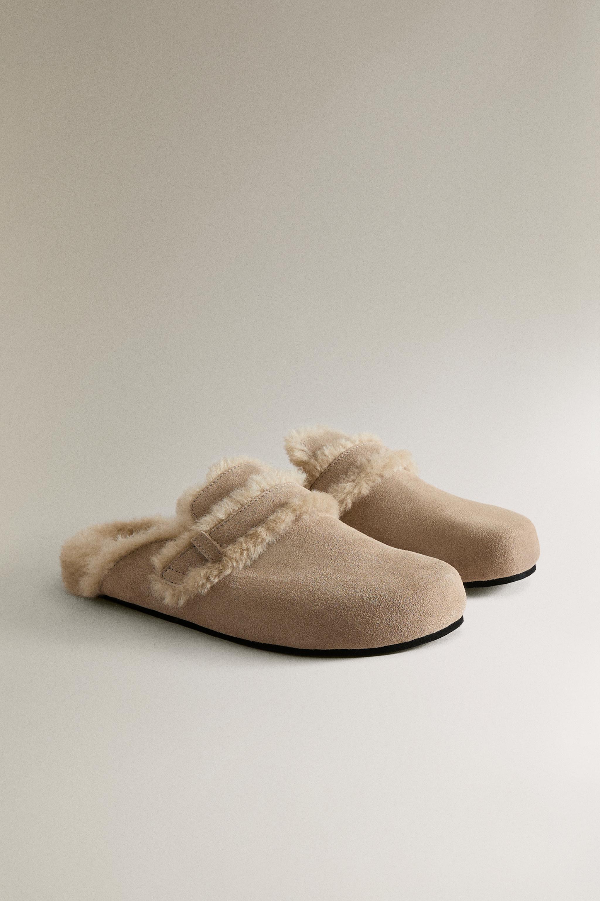 WARM LEATHER MULE CLOGS — Taupe Gray