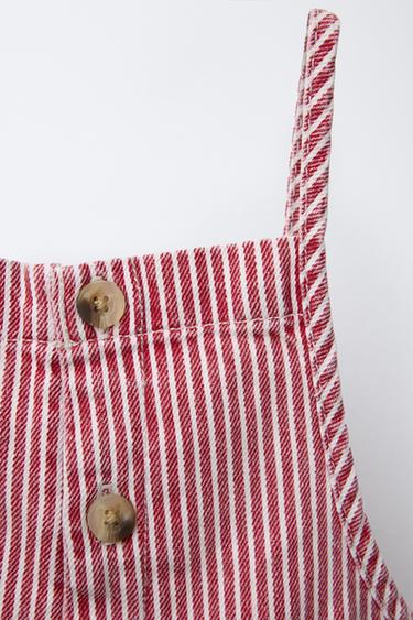 STRIPED TWILL DUNGAREES - White / Red by Zara - Image 2