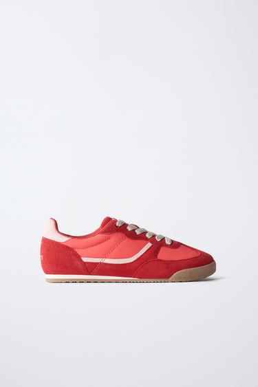 Zara LEATHER SNEAKERS - Red