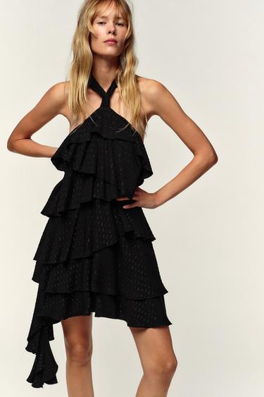 METALLIC THREAD HALTER DRESS - Black by Zara - Image 4