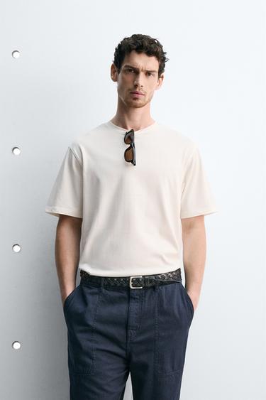 MEDIUM WEIGHT SHORT SLEEVE T-SHIRT - Oyster-white by Zara