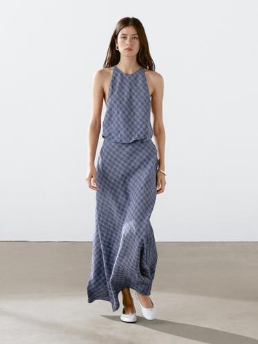 Zara Long checked dress with back detail - Ink blue