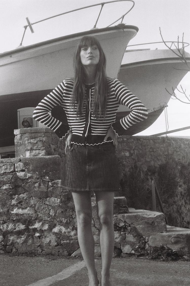 フリル ストライプ ニット カーディガン - ストライプ | ZARA Japan / 日本 