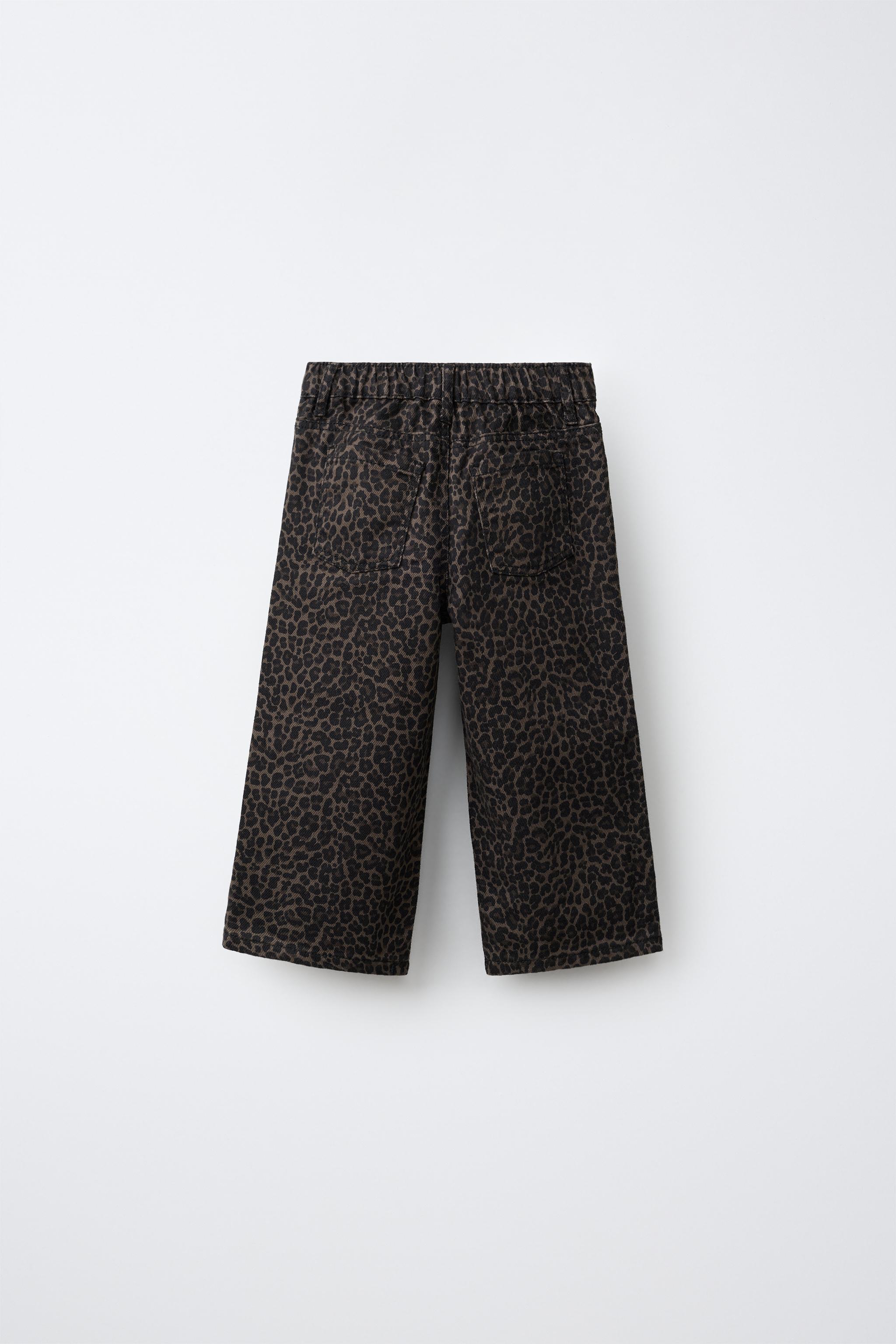 ANIMAL PRINT WIDE-LEG TWILL PANTS