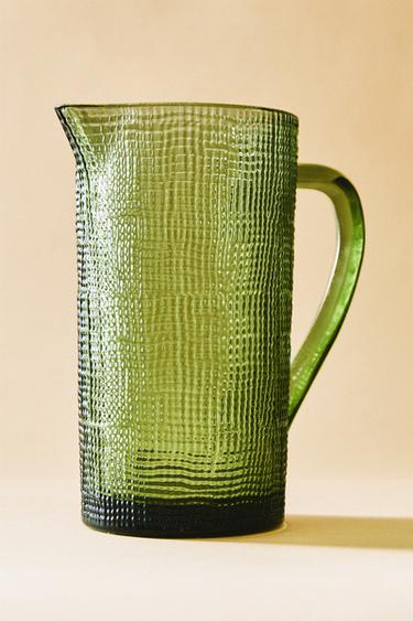 RAISED DESIGN GLASS JUG - Green by Zara