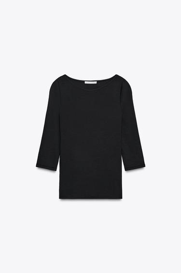 COTTON BOAT NECK T-SHIRT - Anthracite grey by Zara