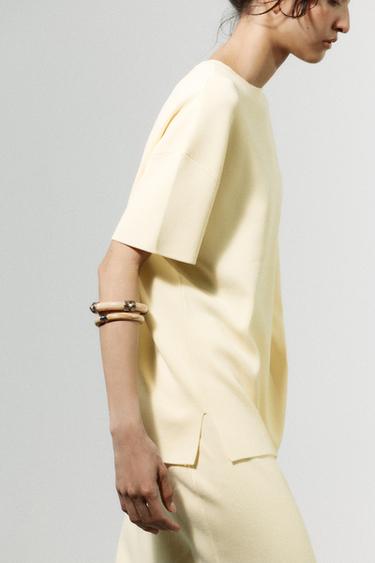 Zara OVERSIZED SHORT SLEEVE KNIT TOP - Yellow