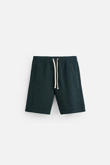 TEXTURED RELAXED FIT BERMUDA SHORTS - Blue / Green by Zara