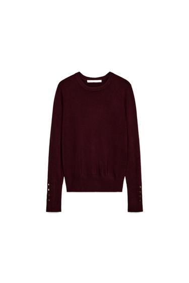 Zara BUTTON KNIT JUMPER - Burgundy