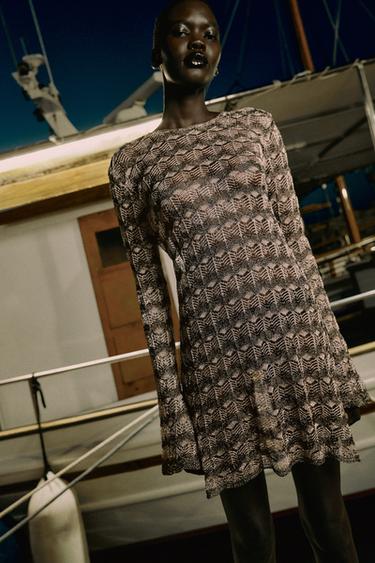 METALLIC THREAD CUTWORK KNIT MINI DRESS - striped by Zara