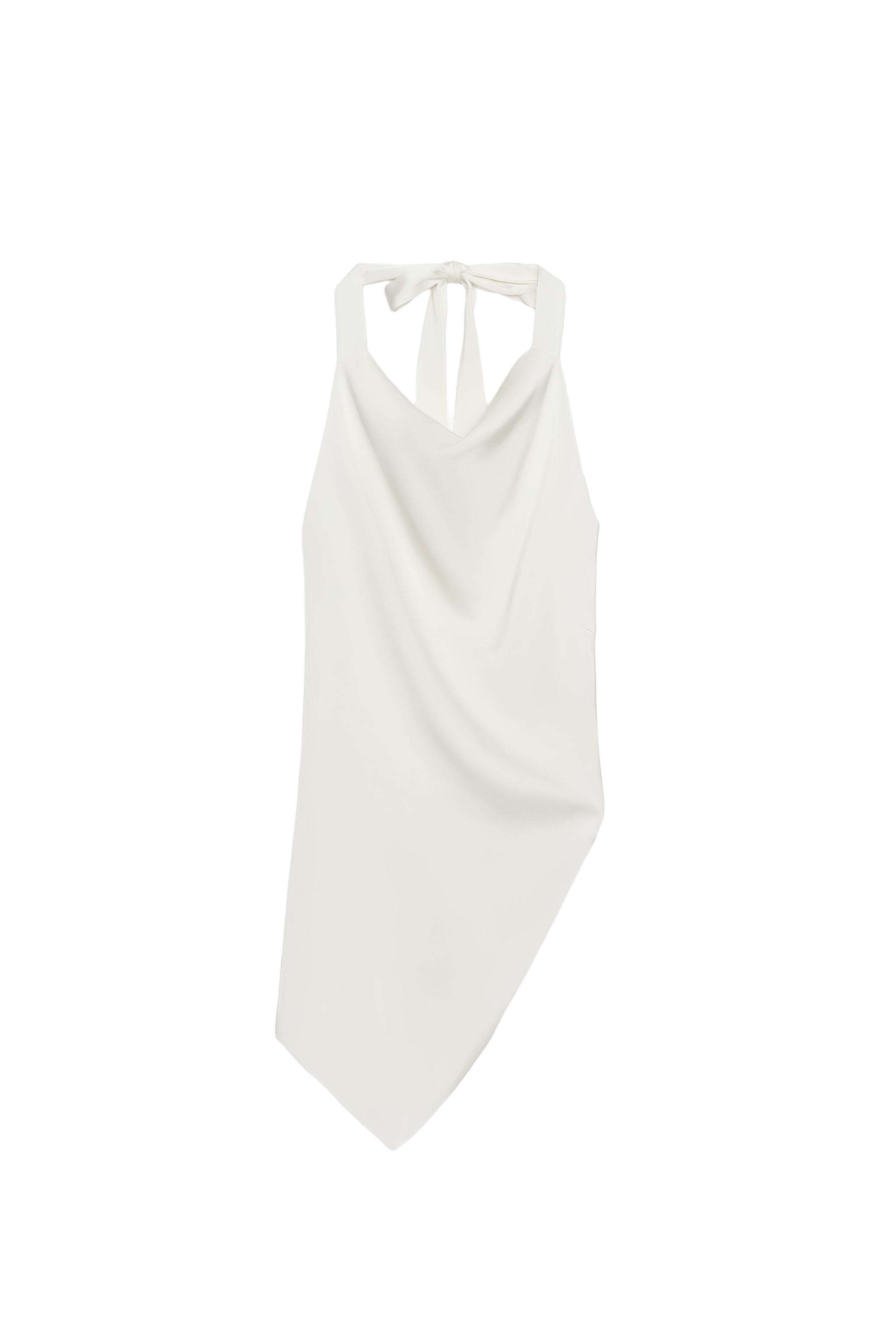 TOP SATINÉ HALTER ASYMÉTRIQUE À IMPRIMÉ ANIMALIER