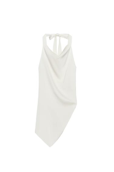 Zaras GLÄTTAD TOPP MED ASYMMETRISK HALTERNECK - Benvit