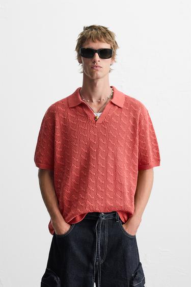 Zara POLO MAJICA OD AŽUR PLETIVA – Crvena