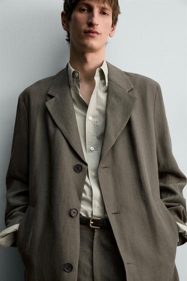 VESTE LONGUE 100% LIN - Vert gris de Zara - Image 6