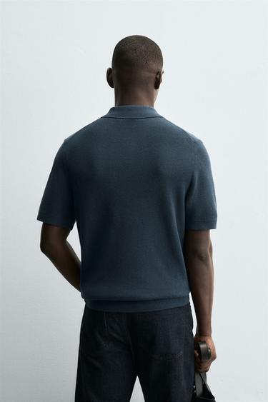 POLO EN MAILLE NACRÉE - Bleu encre de Zara - Image 2