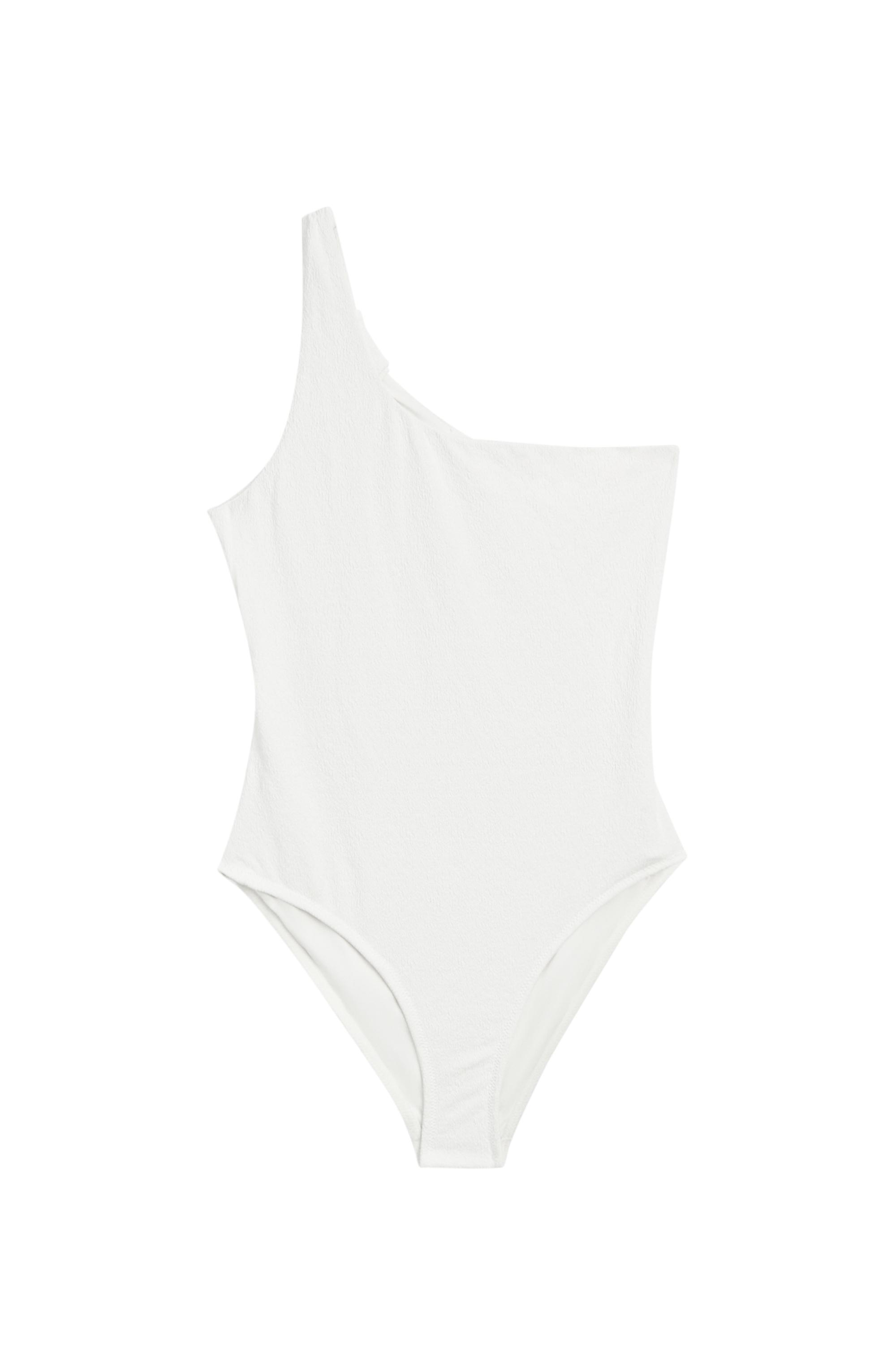 Textured asymmetric swimsuit — Oyster-white