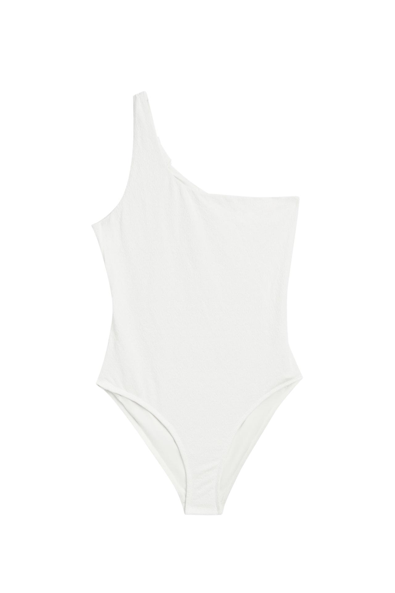 Textured asymmetric swimsuit — Oyster-white