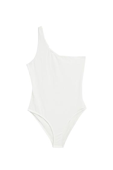 Zara Textured asymmetric swimsuit - Oyster-white